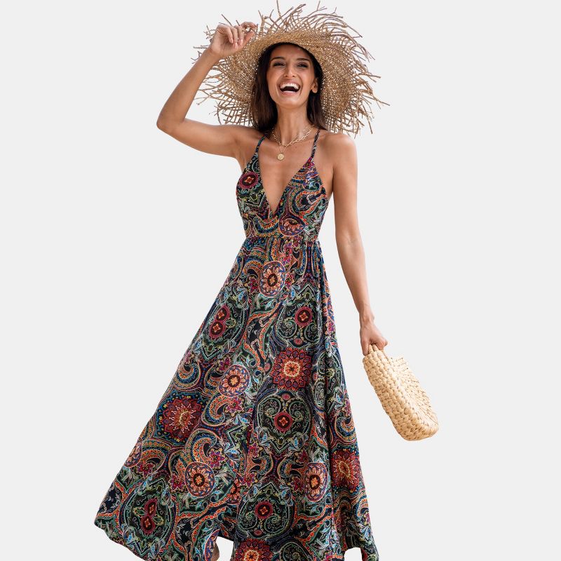 Women's Floral Ornate Print Plunge Maxi Dress - Cupshe, 1 of 7