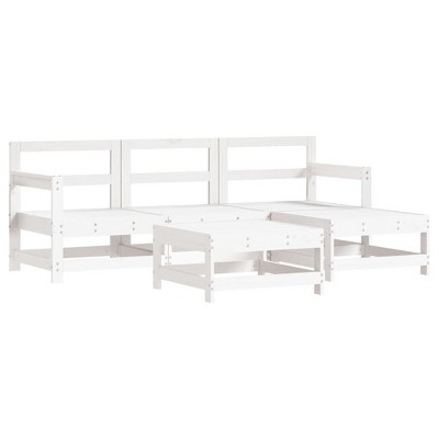 vidaXL Garden Lounge Set Solid Pine Wood, Plywood 5 Piece Set - White