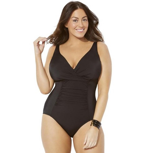 Swimsuits for All Women's Plus Size Lace Lattice One Piece Swimsuit - 8,  Black