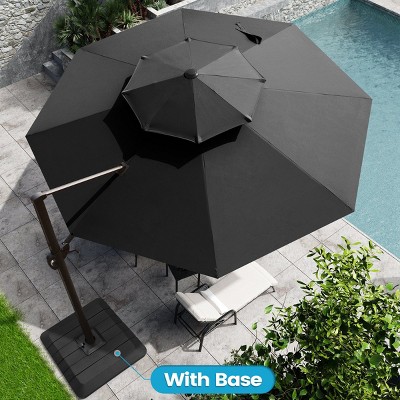 Crestlive Products 11.5FT Round Double Top Patio Offset Cantilever Umbrella With Base Set UV30+ Outdoor 360 Degree Rotation 7 Heights Adjustable