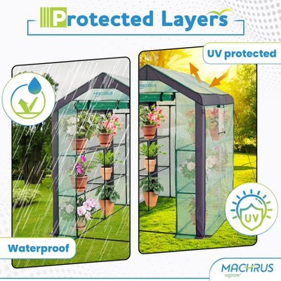 Large Green PVC Walk-In Greenhouse with Shelves