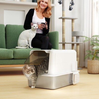 Extra Large White Stainless Steel Cat Litter Box with Lid