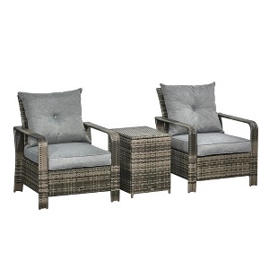Resenkos 3 Pieces Patio Furniture, Two Chairs And A Matching Table, PE Rattan, Gray - 1 of 4