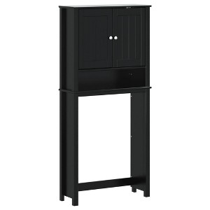 vidaXL Solid Pine Wood Washing Machine Cabinet, Berg Black - Space-Saving Design for Laundry Room with 3 Shelves and 2 Doors - 1 of 4