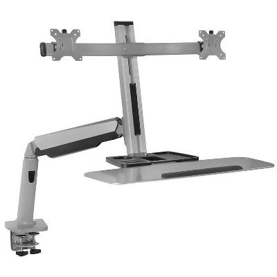 Adjustable Silver Standing Desk Converter with Dual Monitor Mount
