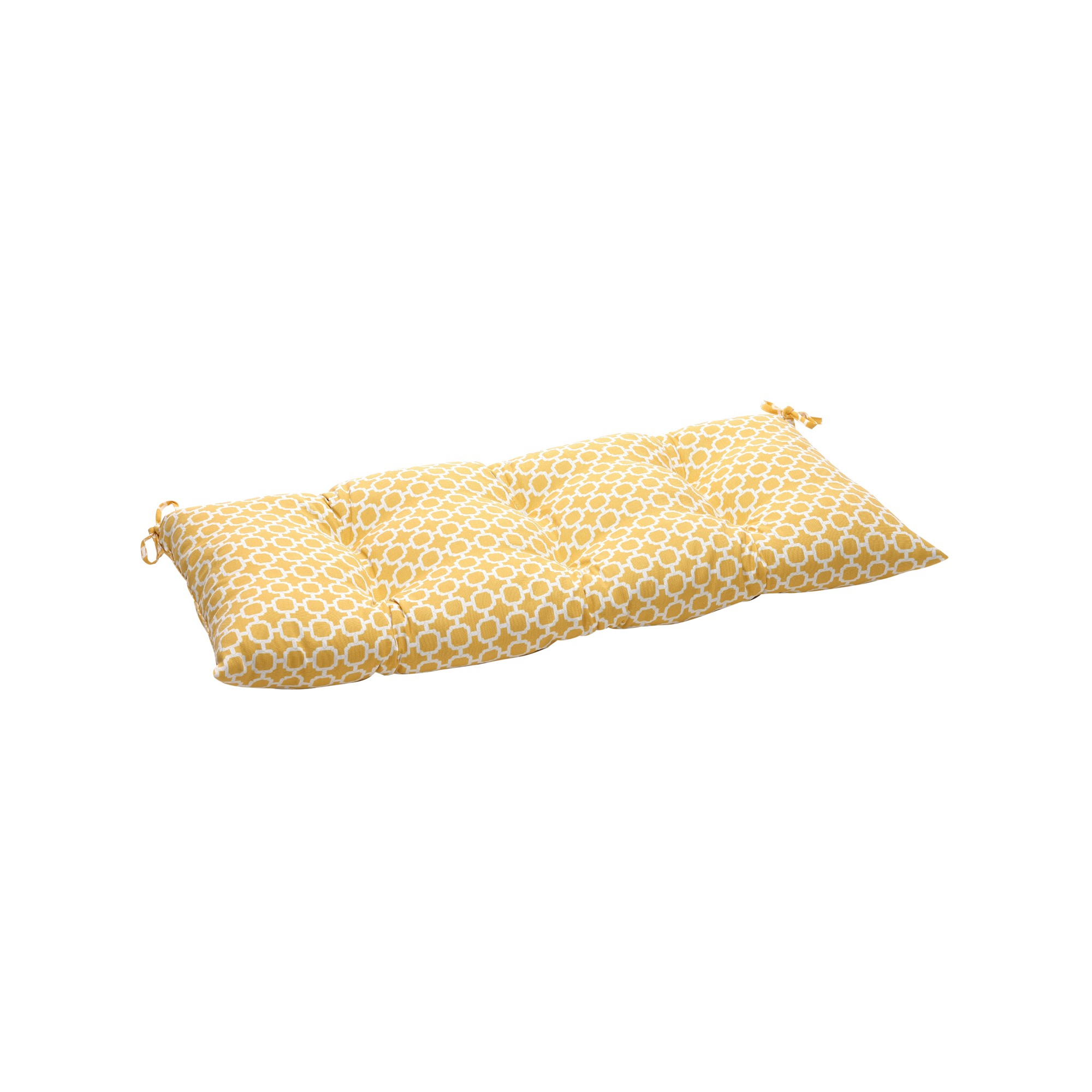 Outdoor Tufted Bench/Loveseat/Swing Cushion - Yellow/White Geometric - Pillow Perfect