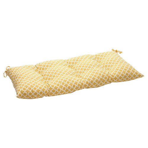 Outdoor Tufted Bench/Loveseat/Swing Cushion - Yellow/White Geometric - Pillow Perfect