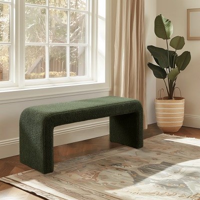 CAVINAS Storage Bench Ottoman with Storage Upholstered Boucle Waterfall Bench, Green
