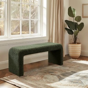 CAVINAS Storage Bench Ottoman with Storage Upholstered Boucle Waterfall Bench, Green - 1 of 4