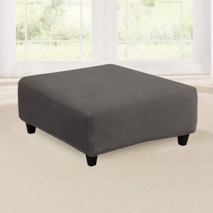 Stretch Pique Square Ottoman Slipcover Flannel Gray - Sure Fit - 1 of 4