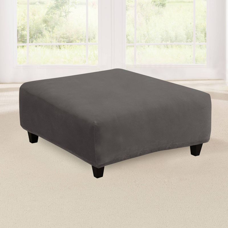 Stretch Pique Square Ottoman Slipcover Flannel Gray - Sure Fit, 1 of 5
