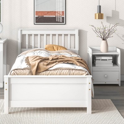 MAYEERTY Twin Bed with Headboard Teens with a Nightstand White