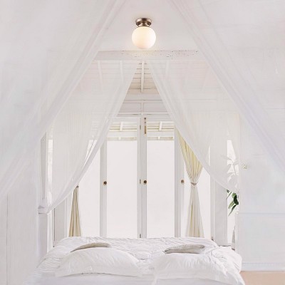 Portland 8" Brass Semi-Flush Globe Ceiling Light with Frosted Glass