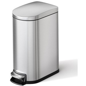 GustoWave 2.6 Gal/10 L Metal Bathroom Trash Can with Lid, Slim Waterproof Garbage Can for Home, Small Step-on Trash Bin with Inner Bucket - 1 of 4