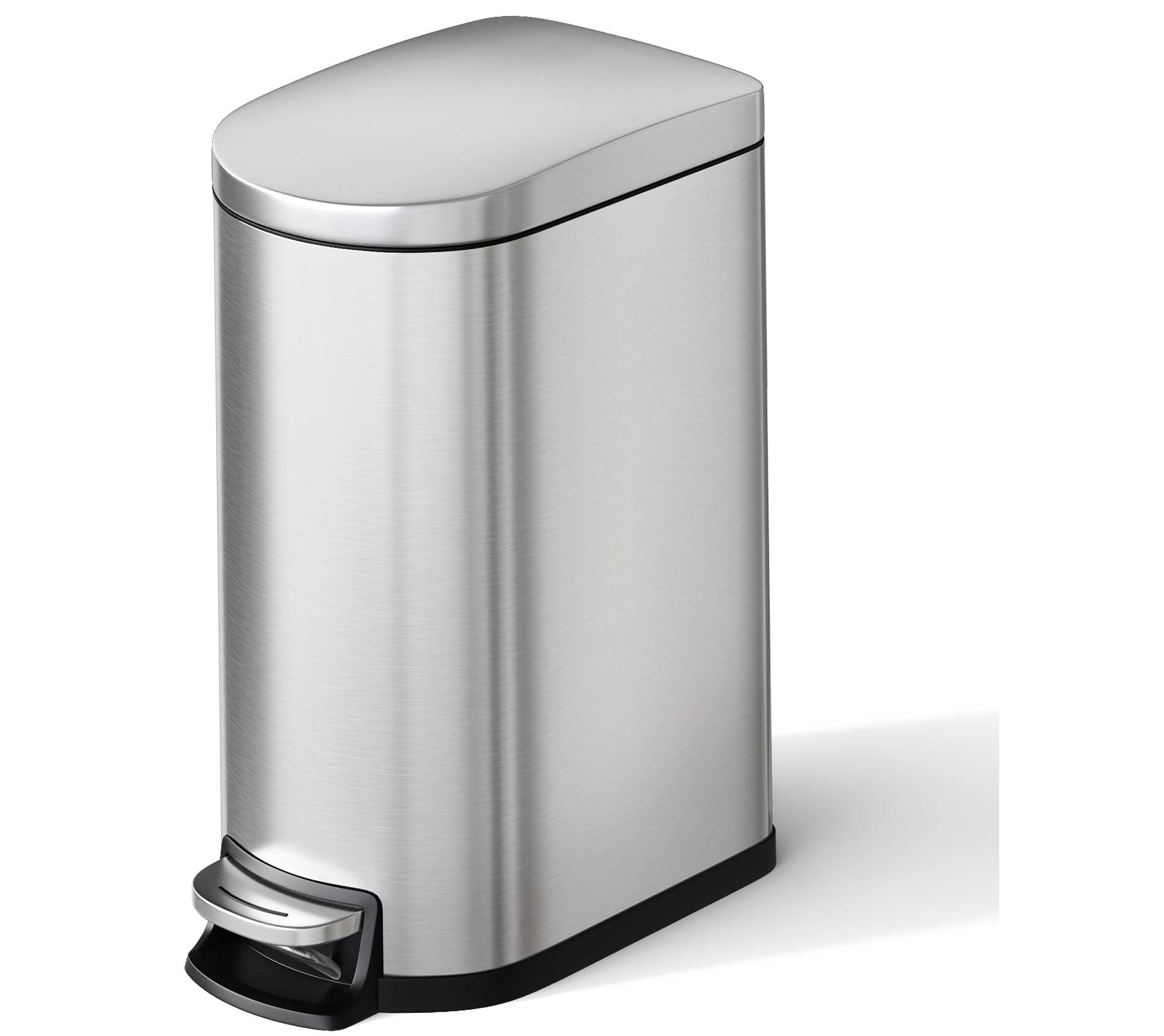 Garvee Step-on Trash Can, Slim Metal Kitchen Garbage Bin with Lid & Inner Bucket, White Rustproof Design, Soft-Close Lid & Rear Handle for Easy Use