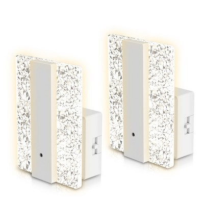 YANSUN 1W White Plug-In Night Lights with Modern Diamond Acrylic Square Cylinder, Sliding Dimming, Warm 3000K, 1-Pack