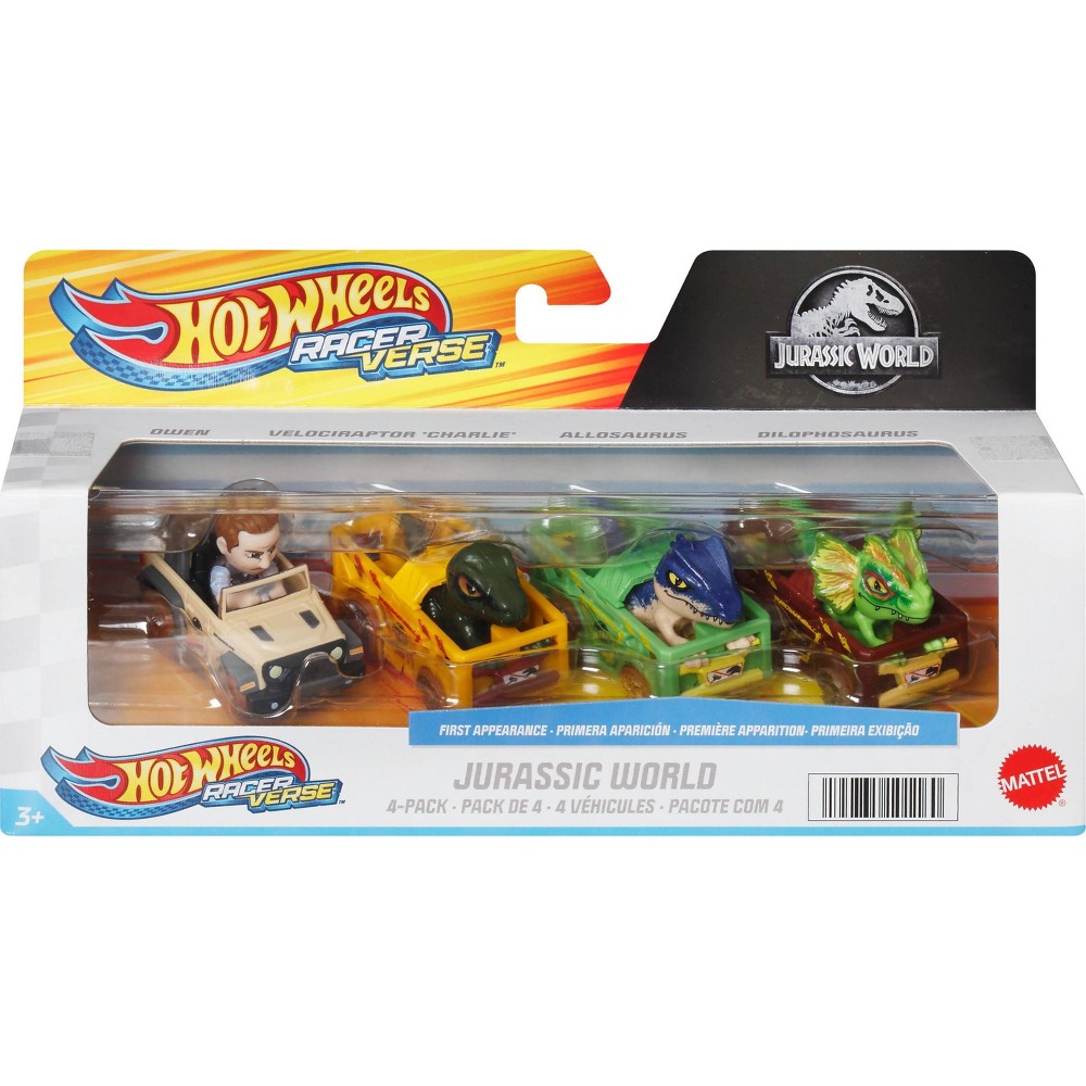 Hot Wheels RacerVerse Jurassic World Diecast Vehicles - 4pk