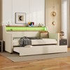 Twin Size Daybed with Storage Drawers, Upholstered Daybed with Charging Station and LED Lights, Twin Size PU Leather Daybed Sofa Bed, Beige - 4 of 4