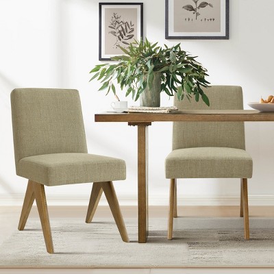 Morgan Set of 2 Solid Wood Dining Chair,18.5" Wide Upholstered Seat and Back,Linen Dining Chairs with Upside Down "V" Shape-Maison Boucle