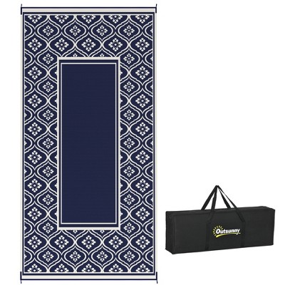 Outsunny Outdoor Patio Rug, Large Camping Carpet with Carrying Bag, Waterproof Plastic Straw, Reversible, Gourd Border