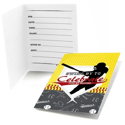 Big Dot of Happiness Grand Slam - Fastpitch Softball - Fill In Birthday Party or Baby Shower Invitations (8 count)