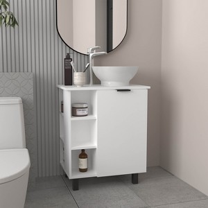 Gulches Modern Floating Vessel Sink Vanity, White - Double Doors with Storage Shelf - 1 of 4
