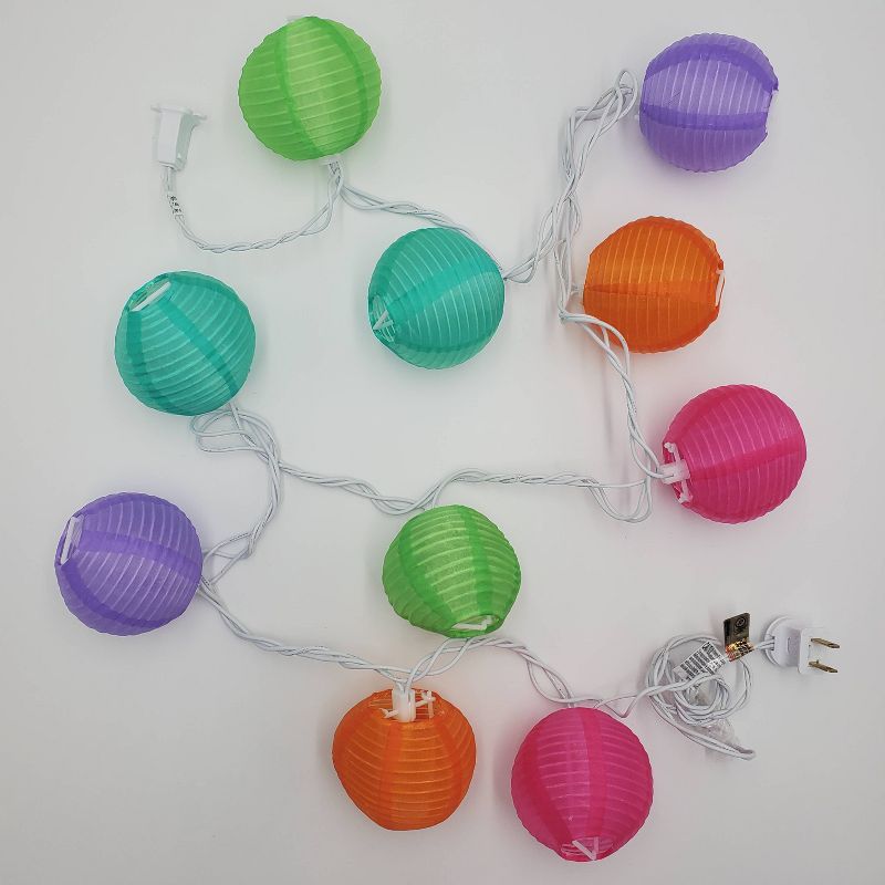 10ct Electric String Lights with 3"x7' Nylon Lanterns- Multi Color, 2 of 5