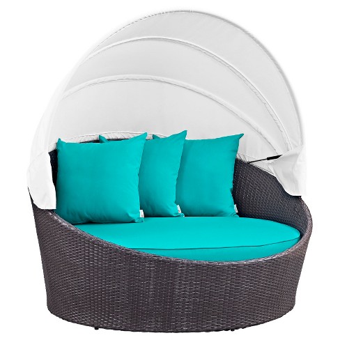 Convene Canopy Outdoor Patio Daybed Espresso Turquoise Modway Target - Outdoor Wicker Patio Daybed With Ottoman Cushions