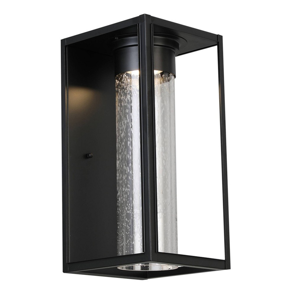 15" Walker Hill LED Outdoor Clear Seedy Glass Wall Light Matte Black Finish - EGLO: ETL Listed, 1-Way Adjustable, Steel Body