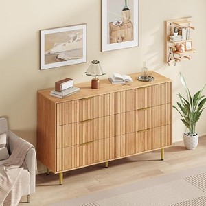 Drawer Dresser, Modern Natural Fluted Dresser for Bedroom, Wood Chest of Drawers Nightstand with Metal Handles & Legs - 1 of 4