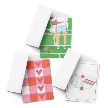Love/Valentine's Assorted Greeting Card Pack (3ct) "Pickleball Couple, Heart Plaid, Pickleball" by Ramus & Co