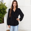 Anna-Kaci Women's V-Neck Blouse with Ruffle Front Detail Puff Sleeves - 4 of 4