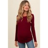 PinkBlush Burgundy Ribbed Knit Long Sleeve Lettuce Hem Maternity Top - 2 of 4