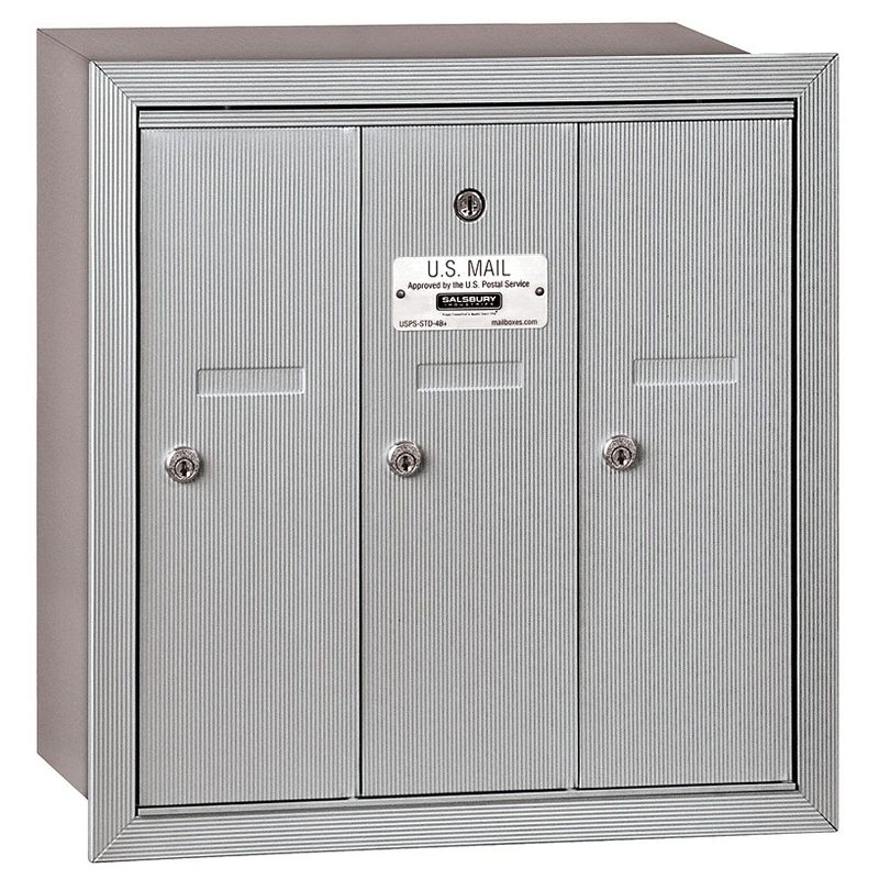 Salsbury Industries Vertical Mailbox (Includes Master Commercial Lock) - 3 Doors - Aluminum - Recessed Mounted - Private Access, 1 of 6