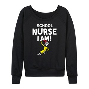 Women's - Dr. Seuss - School Nurse I Am Sam I Am Lightweight French Terry Wide Neck Long Sleeve Shirt - 1 of 4