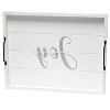 HomeRoots 16" White And Silver Joy Christmas Serving Tray With Handles - 4 of 4