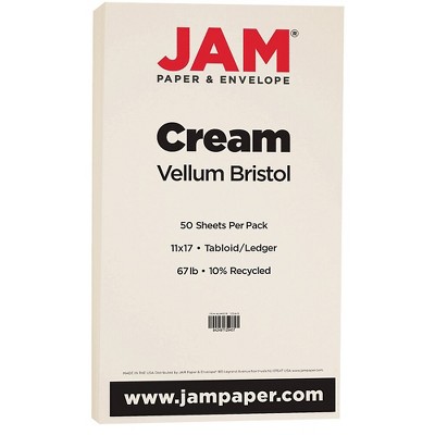 JAM Paper Vellum Bristol 67lb Colored Cardstock 11x17 Tabloid Coverstock Creme 16932833