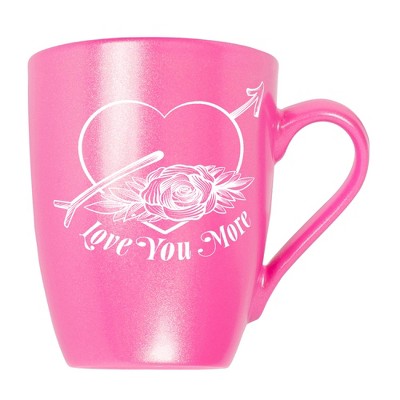Elanze Designs Romantic Floral Valentines Coffee Cup Mug 10 Ounce Ceramic With Shimmery Metallic Finish Love You More Arrow Heart and Rose Princess
