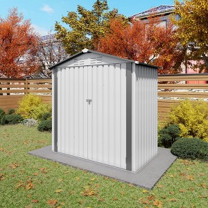 PAGED 6X3.6FT Metal Outdoor Storage Shed with Peaked Roof Waterproof,Tool Shed with Window and Lockable Door,Compact Garden Shed for Patio,White - 1 of 4