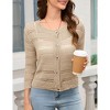 Women's 3/4 Sleeve Cardigan Shrugs Casual Soft Knit Crewneck Button Down Hollow Out Crochet Sweater - 3 of 4
