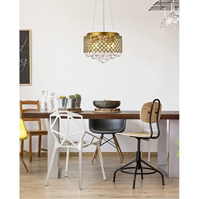 Brass and Crystal Drum Pendant Light with Adjustable Height