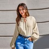 Women's Beige Tie-Front Blouson Sleeve Blouse - Cupshe - 3 of 4