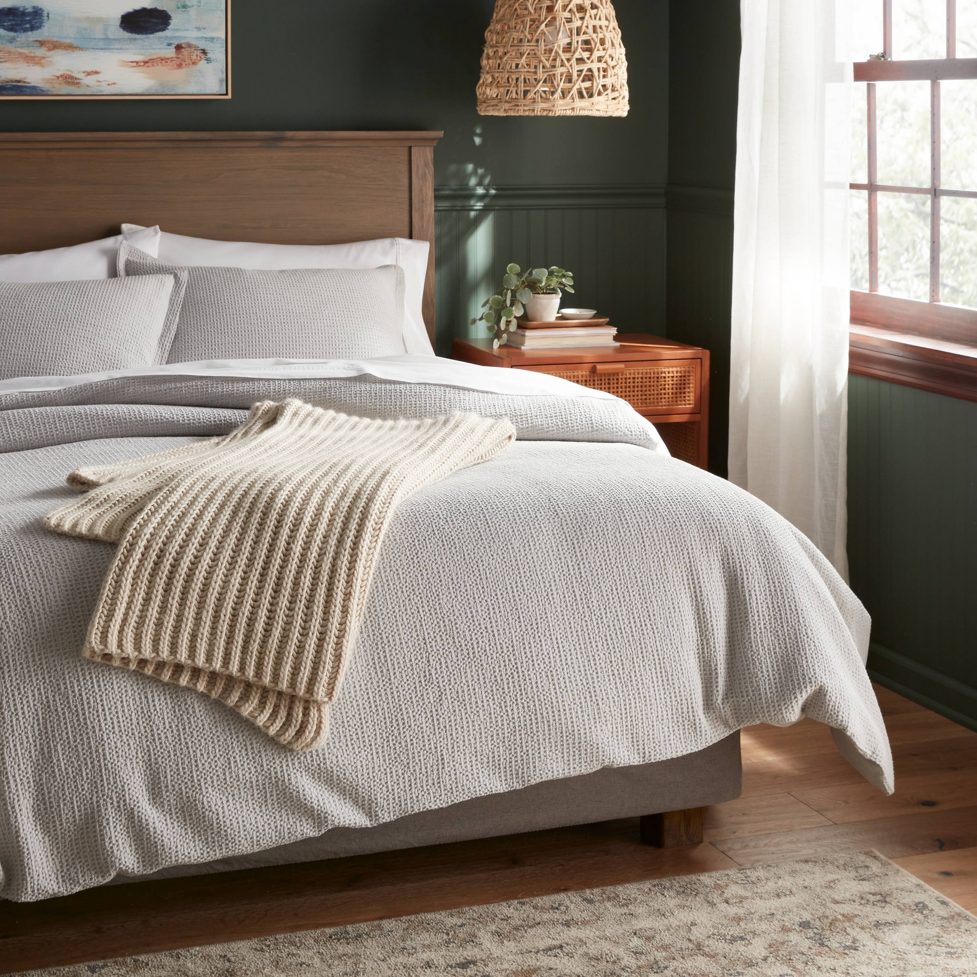 King Washed Waffle Weave Duvet Cover and Sham Set Light Gray - Threshold™