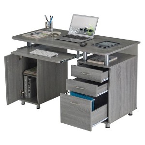 Gray Home Office Desk with Storage 2 Drawers, Keyboard Shelf, 2 Cabinets - 1 of 4