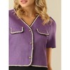 Hobemty Women's Tweed Contrast Trim Button Down Short Sleeve Work Office Blazer - 4 of 4