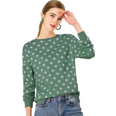 Allegra K Women's Fall Winter Long Sleeve Polka Dots Knitted Pullover Tops