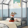 Okak Twin/Full Size Bed Frame with House-shaped Roof & Headboard Guardrails, Modern Floor Bed for Toddlers/Kids Bedroom(Without Slats) - 3 of 4