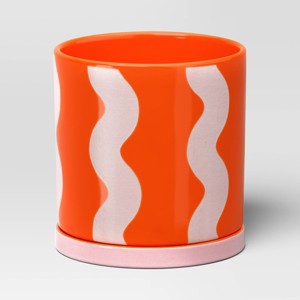 Ceramic Wavy Planter with Silk Screen Orange/Pink - Room Essentials™ - 1 of 3