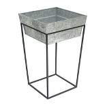 22" Large Indoor Outdoor Iron Arne Plant Stand with Deep Galvanized Steel Tray Black - ACHLA Designs