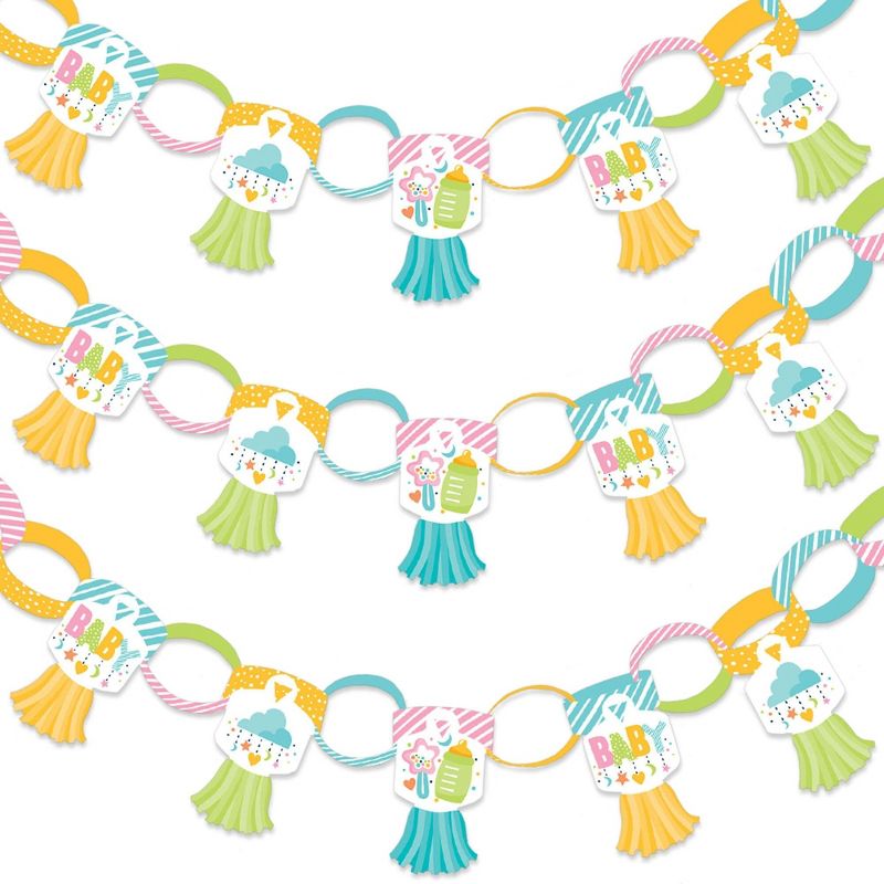 Big Dot of Happiness Colorful Baby Shower - 90 Chain Links and 30 Paper Tassels Decoration Kit - Gender Neutral Party Paper Chains Garland - 21 feet, 1 of 8